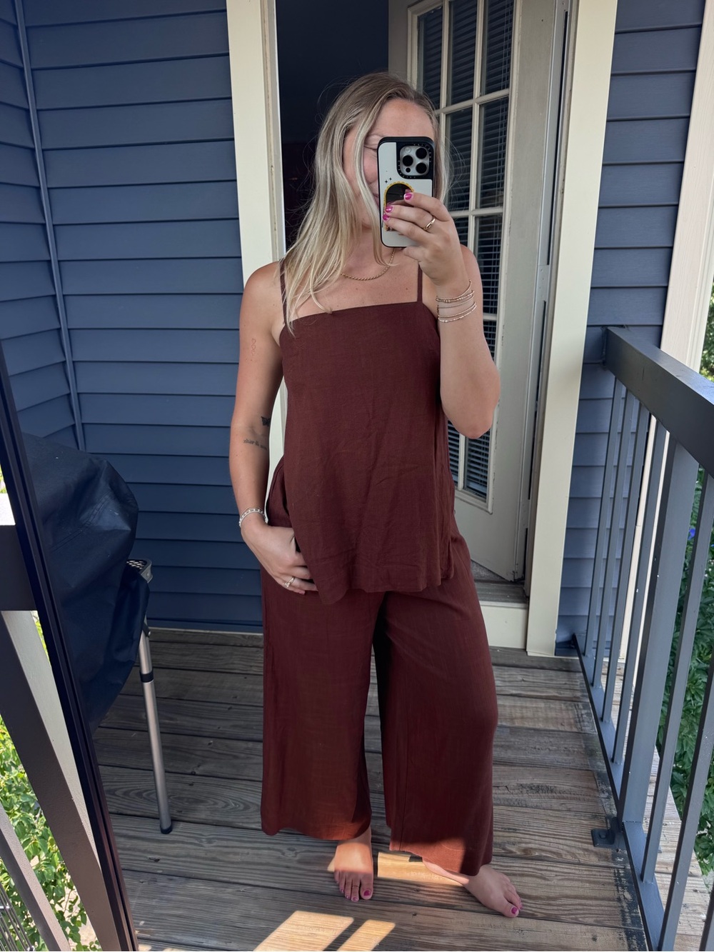 Women's Brown Linen Wide-Leg 2 piece set